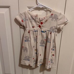 Hanna Andersson Cream Elephant & Beach Ball Short Sleeve Dress with Red Buttons